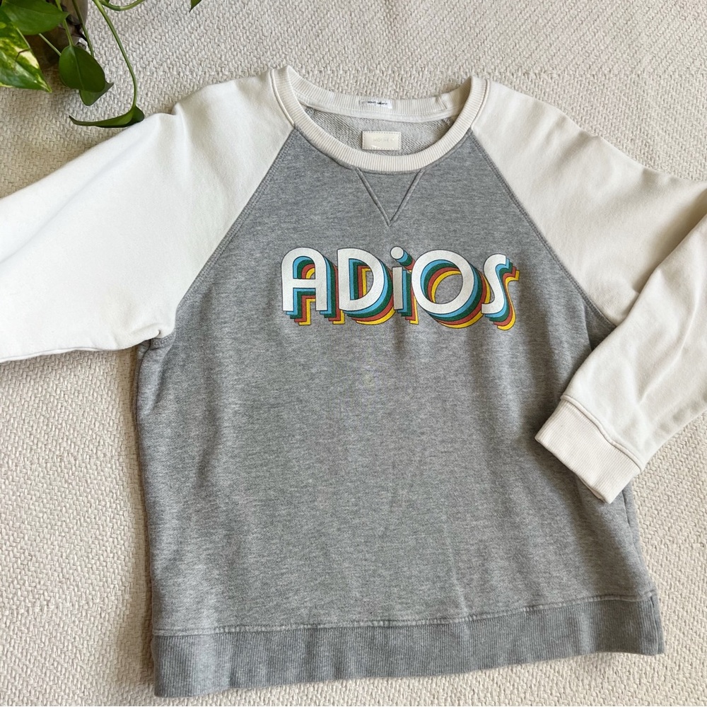 MOTHER 'Adios' Gray & White Raglan Sweatshirt with Multicolor Graphic - Picture 4 of 9